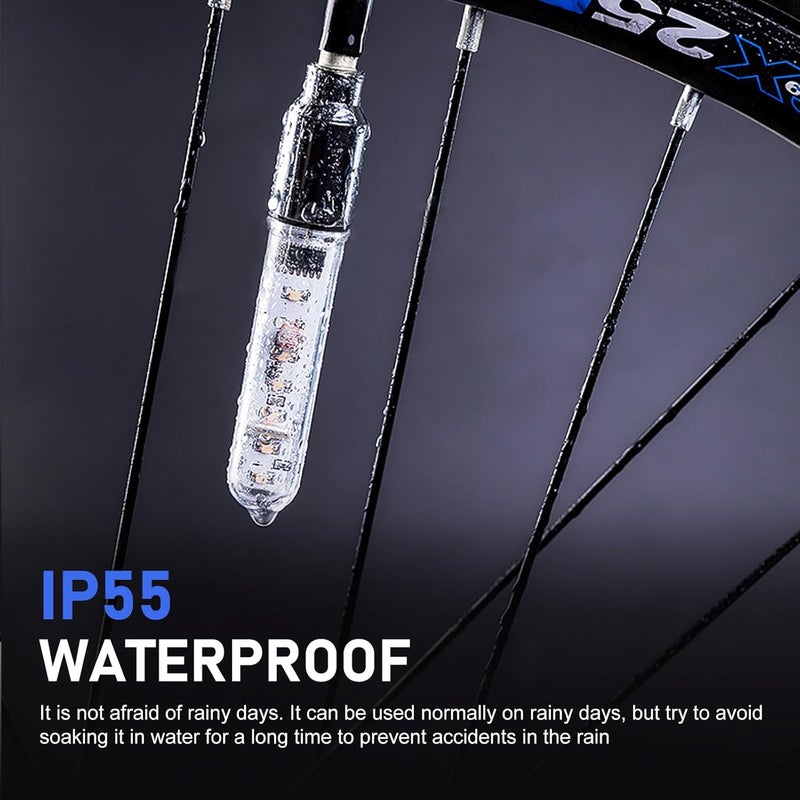 Arwrilt 2 PCS Led Bike Wheel Lights, Waterproof Bike Spoke Lights, Multi-Patterned Change Neon Flashing Lamp Bicycle Tire Valve Stem Light (White) - Image 5